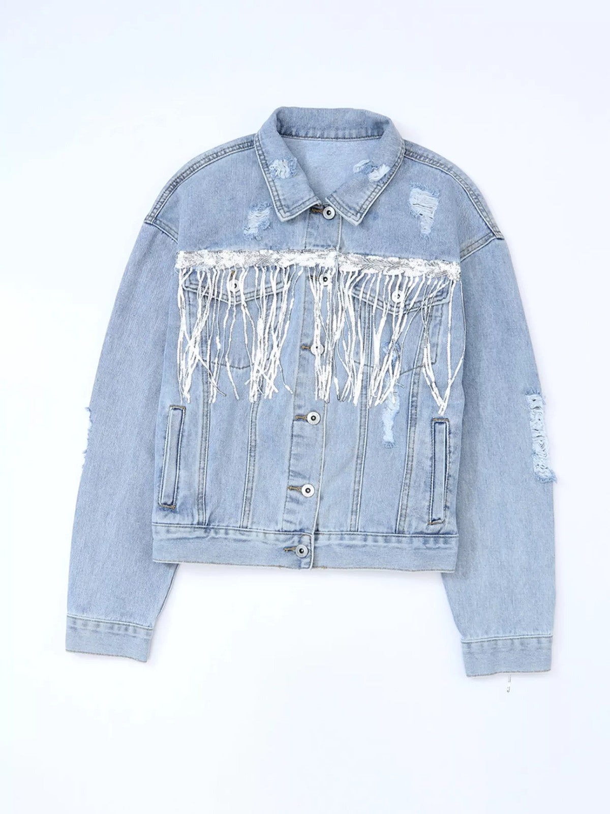 Giacca di Jeans con Frange e Paillettes