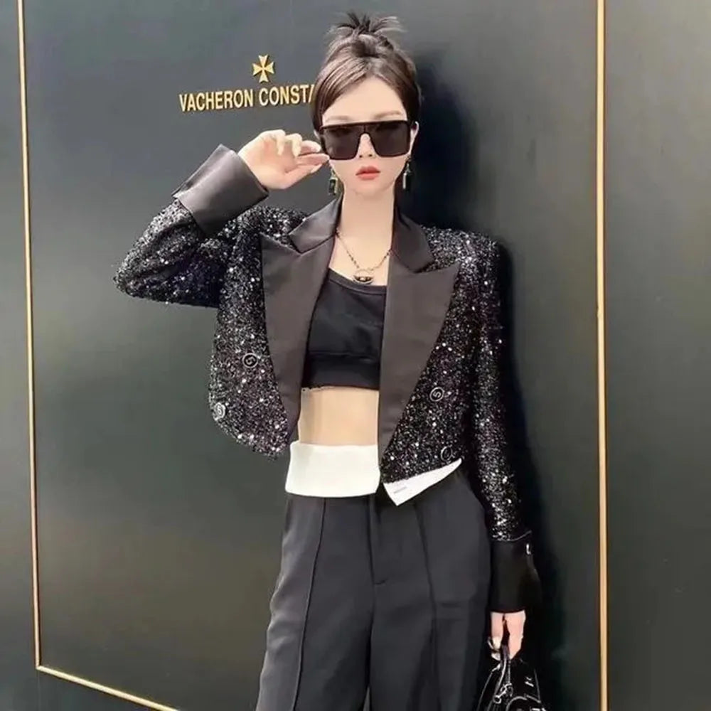 🌸 Giacca corta elegante con paillettes e scollo a V