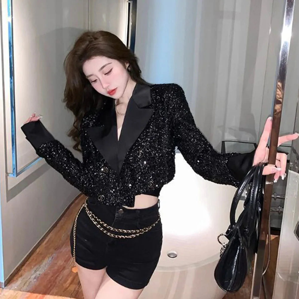 🌸 Giacca corta elegante con paillettes e scollo a V