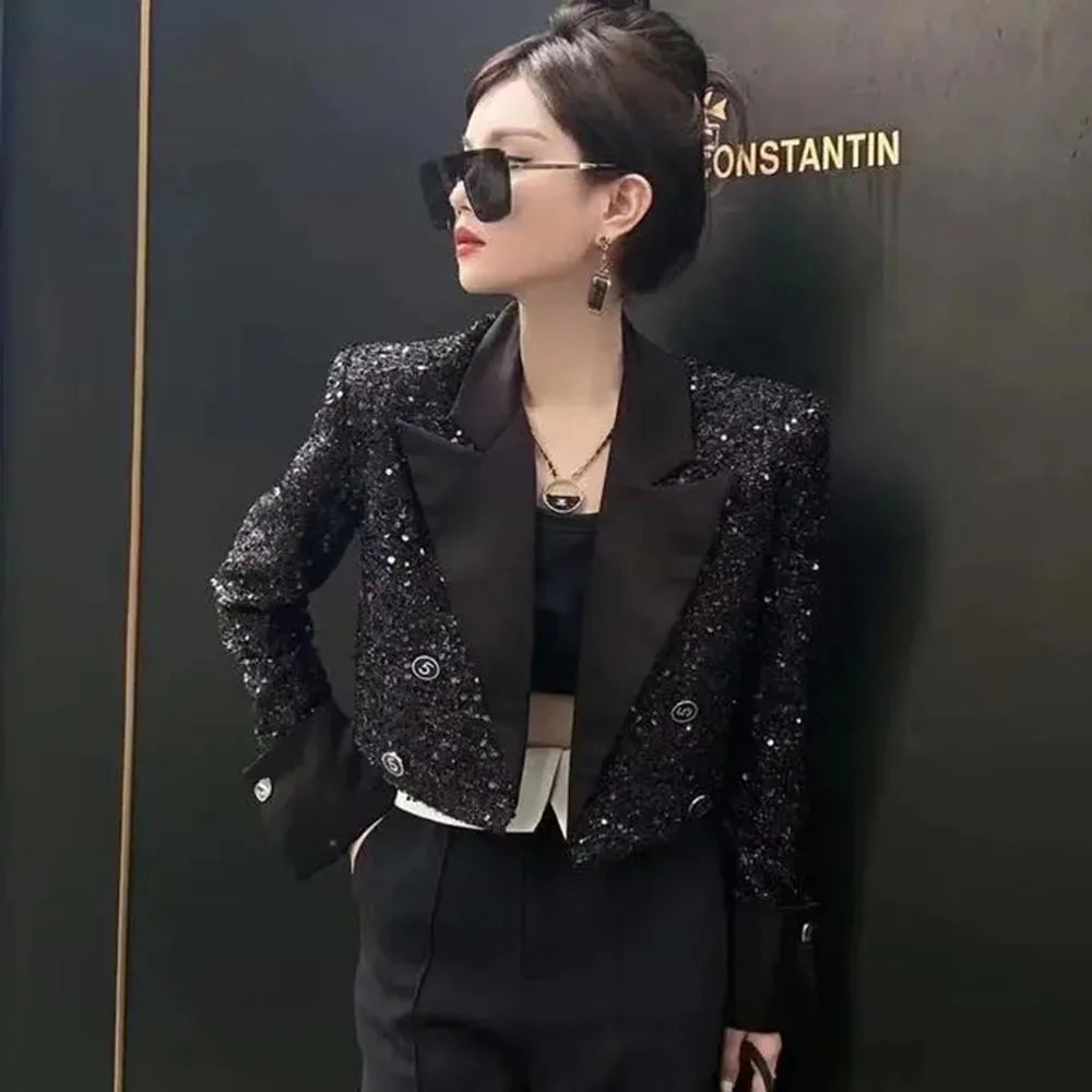 🌸 Giacca corta elegante con paillettes e scollo a V