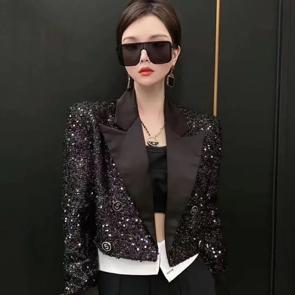 🌸 Giacca corta elegante con paillettes e scollo a V