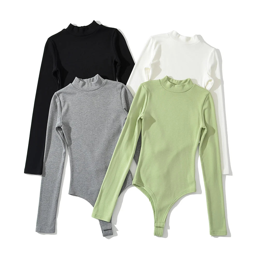 🌸 Body a maniche lunghe a costine con colletto tondo in pile da donna