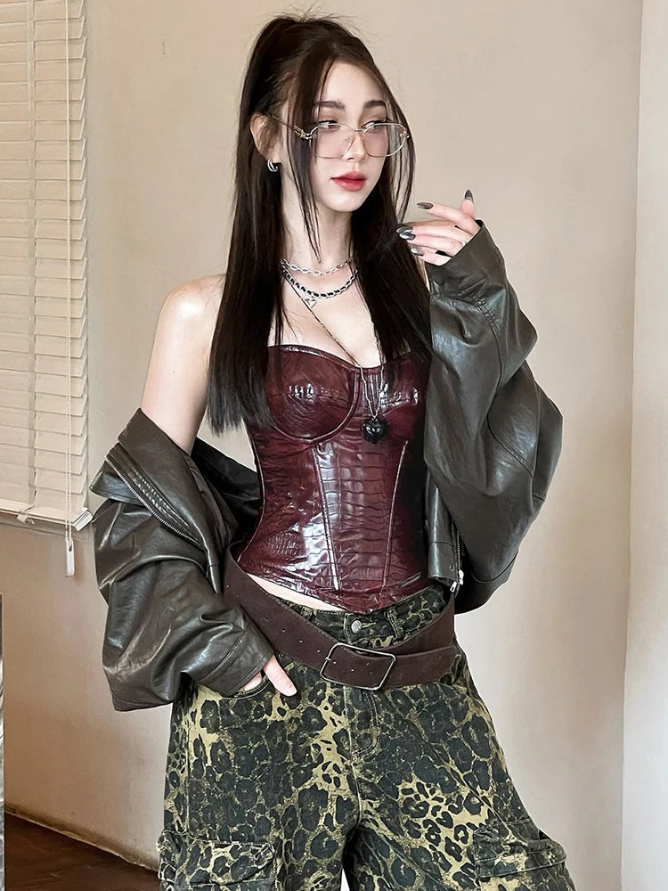 🌸 Canotta Donna in Pelle PU con Spalle Scoperte  Stile Street Fashion