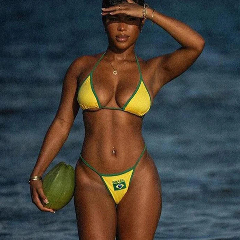 ❤️ Bikini Y2K due pezzi con stampa bandiera